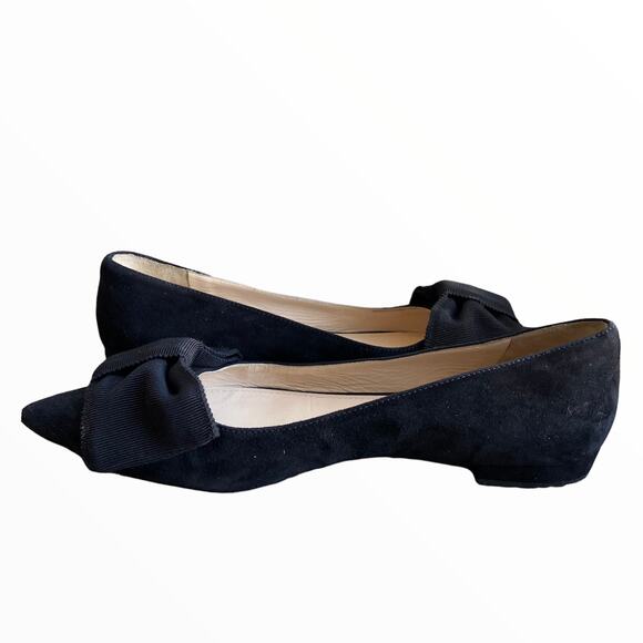 Prada Suede Ballet Flats Grosgrain Bow Pointed Toe Black 5 - Picture 2 of 7